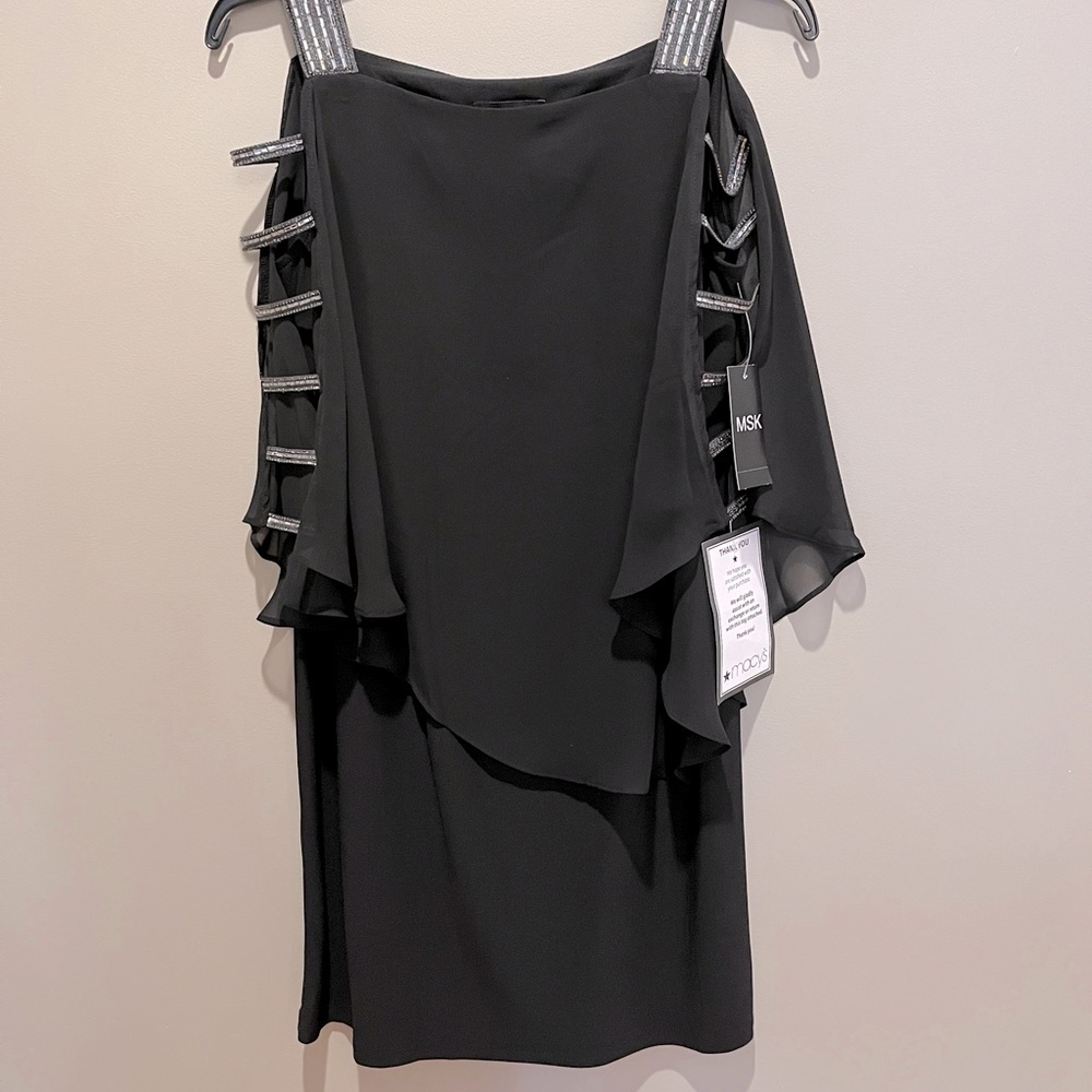 MSK 3/4 Sleeve Embellished Cape Sheath Dress